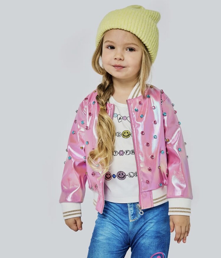 Hannah Banana Faux Leather Jeweled Bomber Jacket