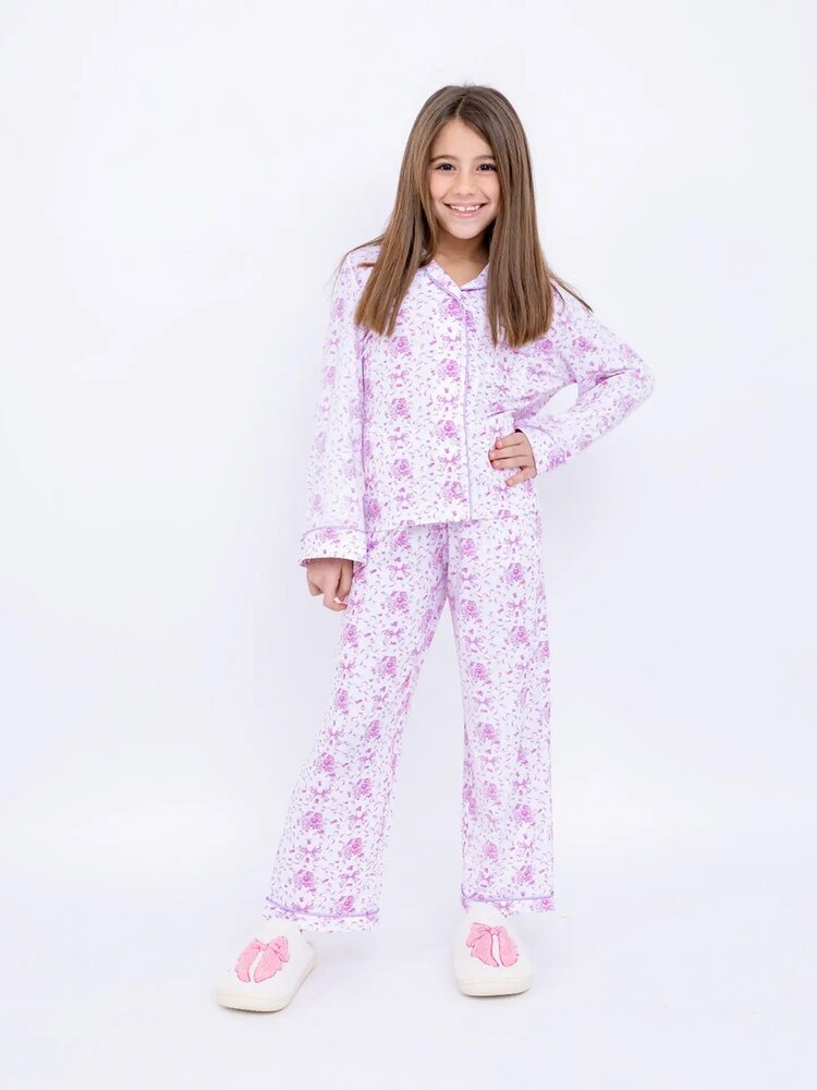 Preppy Goose Bows & Floral Jersey LS PJ Set