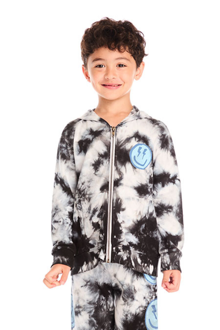 Chaser Tie Dye Smiley Bolt Zip Hoodie