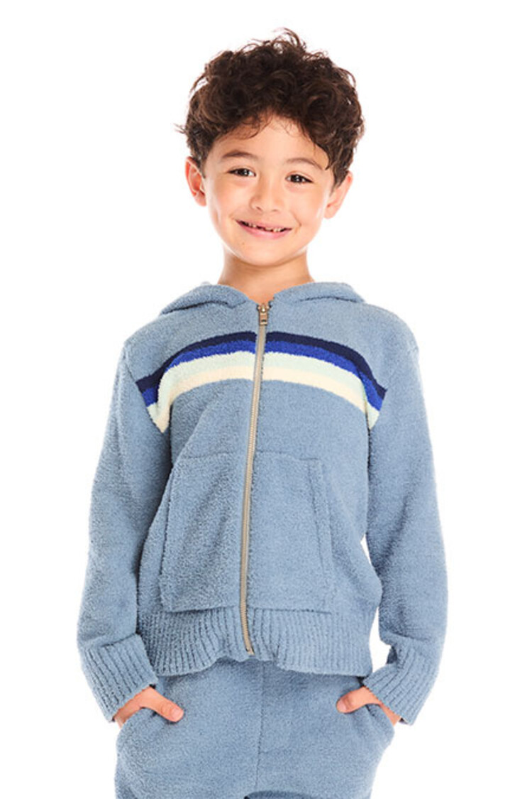 Chaser Fuzzy Fleece Stripe Zip Hoodie