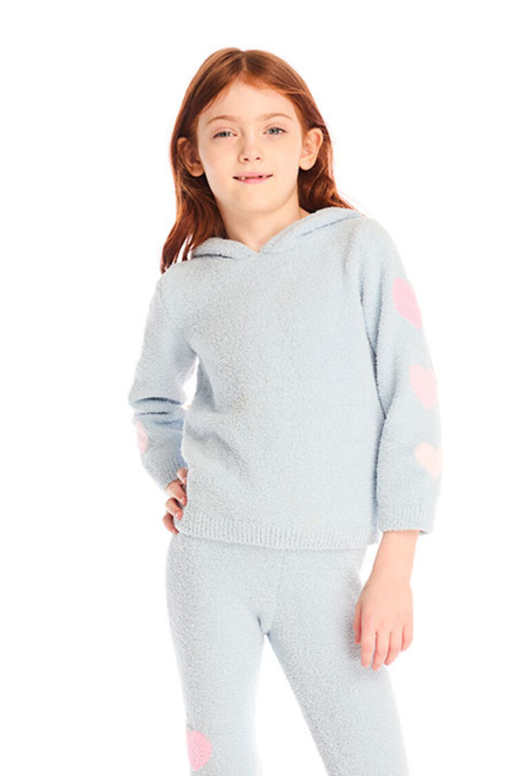 Chaser Fuzzy Fleece Hearts Sleeve Pullover Hoodie