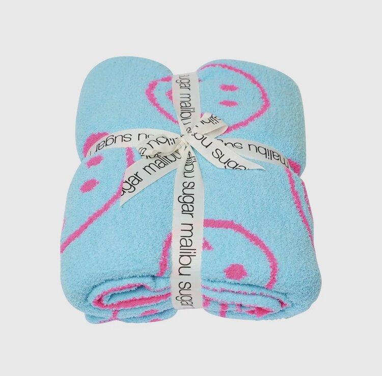 Malibu Sugar Smiley Face Plush Throw Blanket