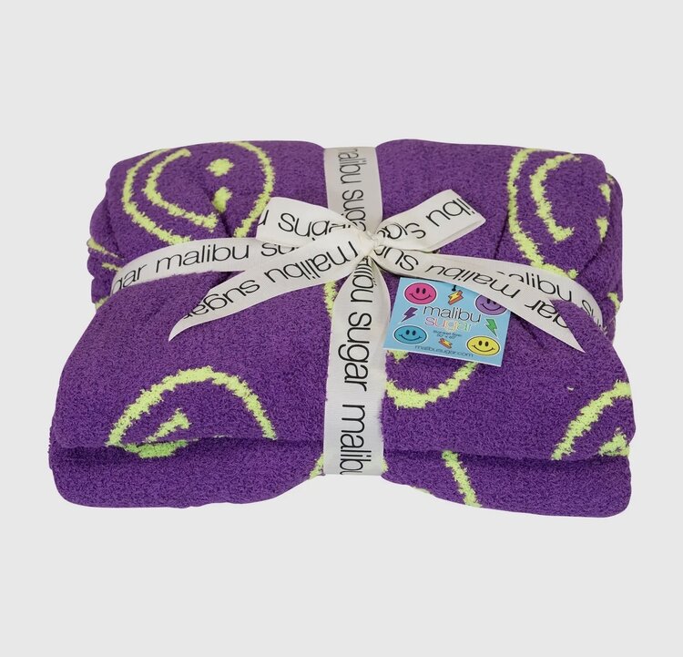 Malibu Sugar Smiley Face Plush Throw Blanket