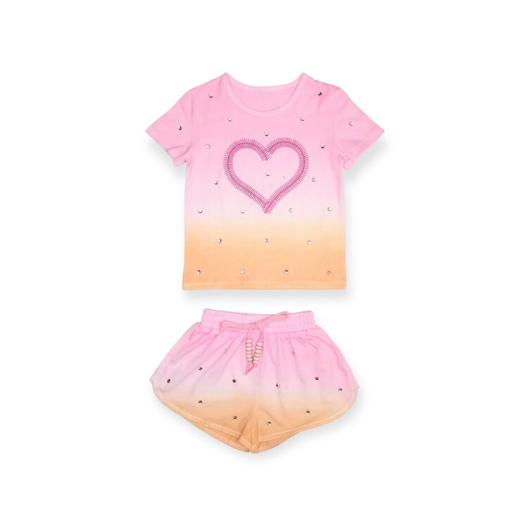 Mini Dreamers Cora Crystal Heart Dip Dye Short Set