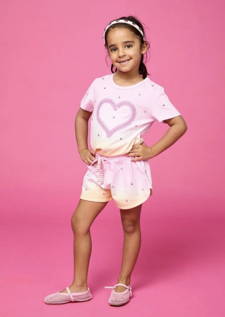 Mini Dreamers Cora Crystal Heart Dip Dye Short Set