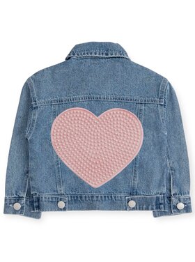 Sweet Wink Pearl Heart Patch Denim Jacket