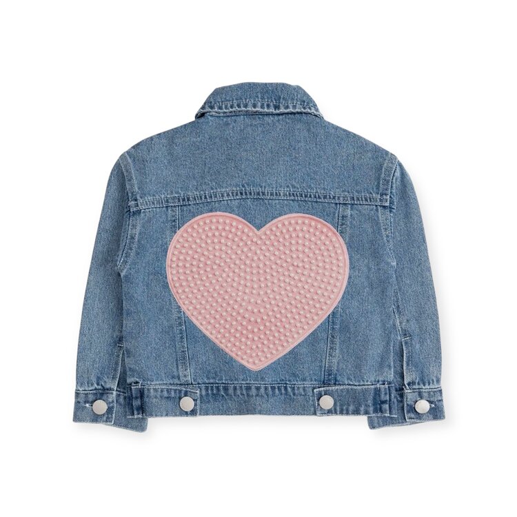 Sweet Wink Pearl Heart Patch Denim Jacket