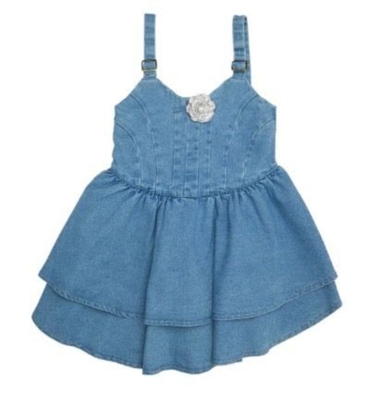 Mini Dreamers Savannah Crystal Rose Denim Dress