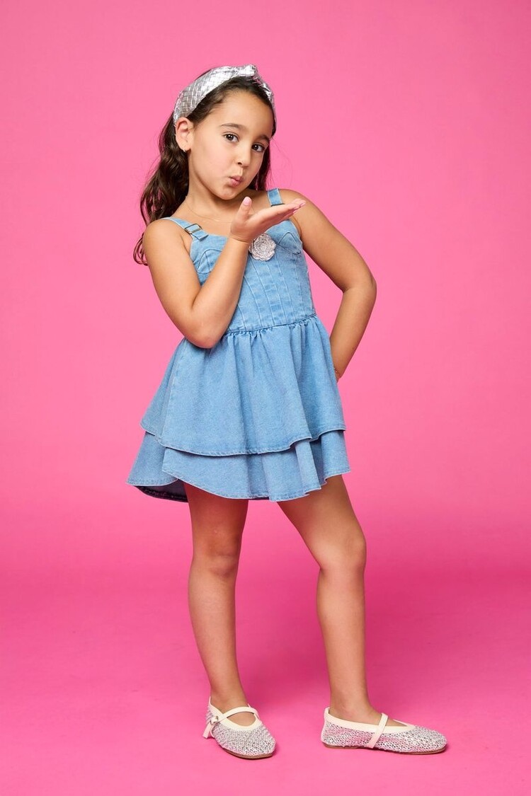 Mini Dreamers Savannah Crystal Rose Denim Dress
