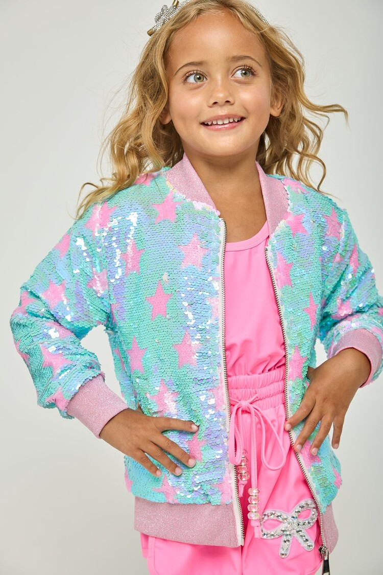 Dollfaced Kids Hot Pink Star Flip Sequin Jacket