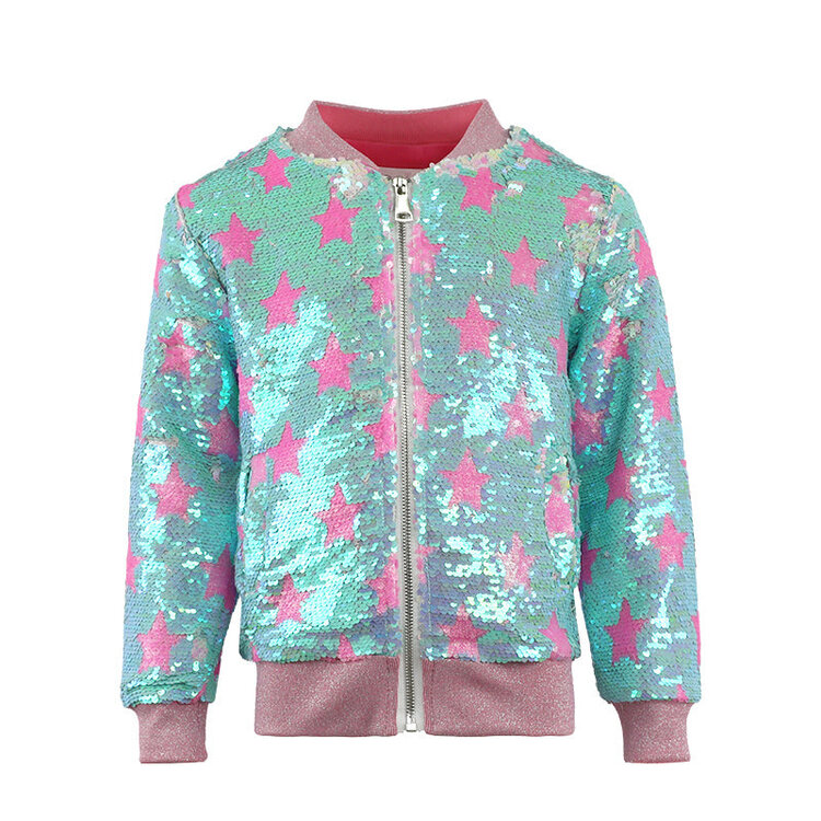 Dollfaced Kids Hot Pink Star Flip Sequin Jacket