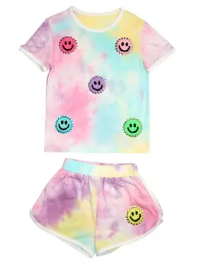 Mini Dreamers Happy Smiley Tie Dye Short Set