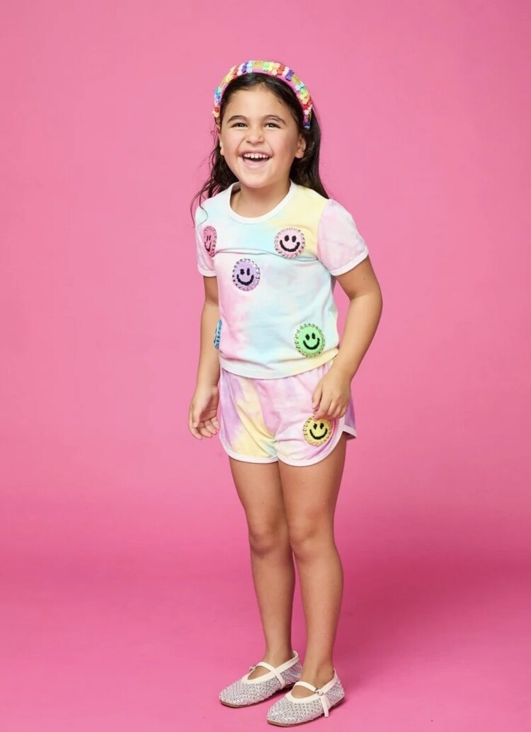 Mini Dreamers Happy Smiley Tie Dye Short Set