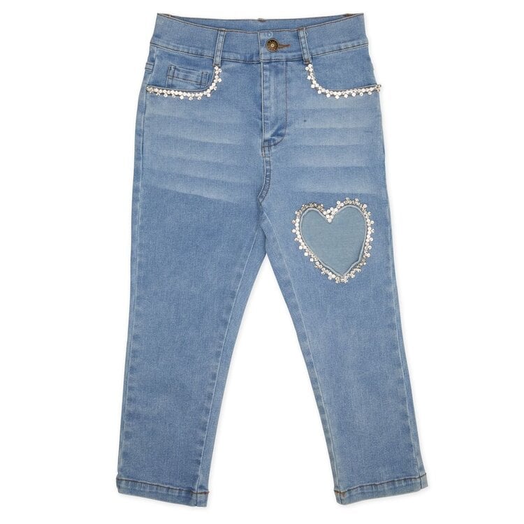 Mini Dreamers Heart Crystal Denim Pants