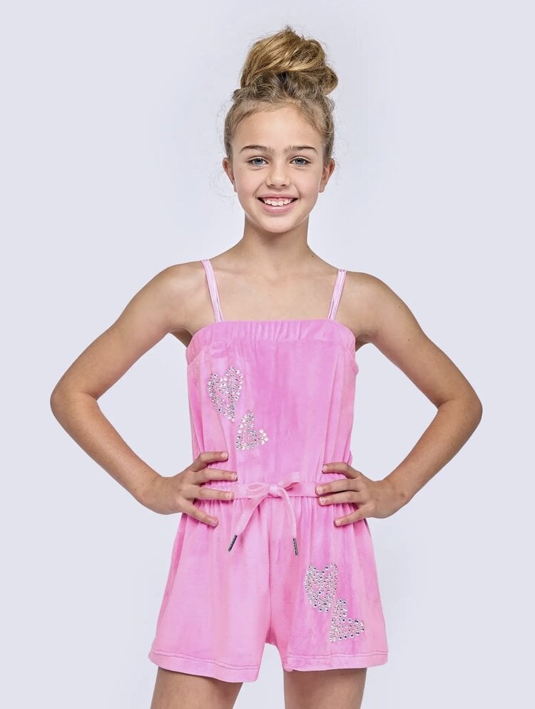 Hannah Banana Crystal Hearts Velour Romper