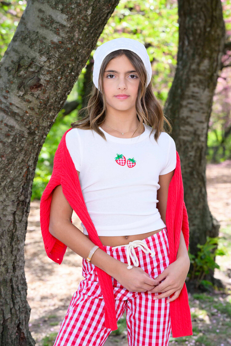 Katie J NYC Strawberry Gingham Tee