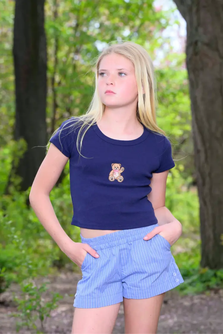 Katie J NYC Teddy Bear Embroidered Tee
