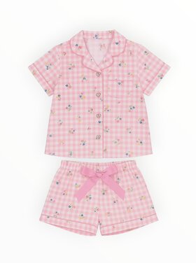 Preppy Goose Floral Gingham SS Satin PJ Short Set