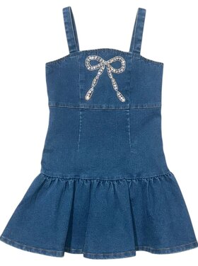 Mini Dreamers Ellie Crystal Bow Denim Dress