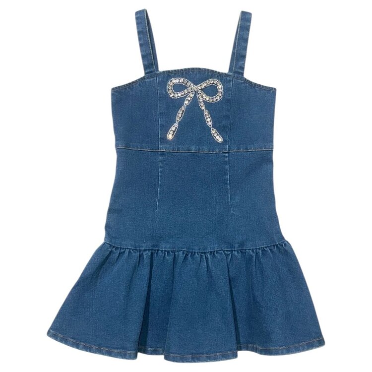 Mini Dreamers Ellie Crystal Bow Denim Dress