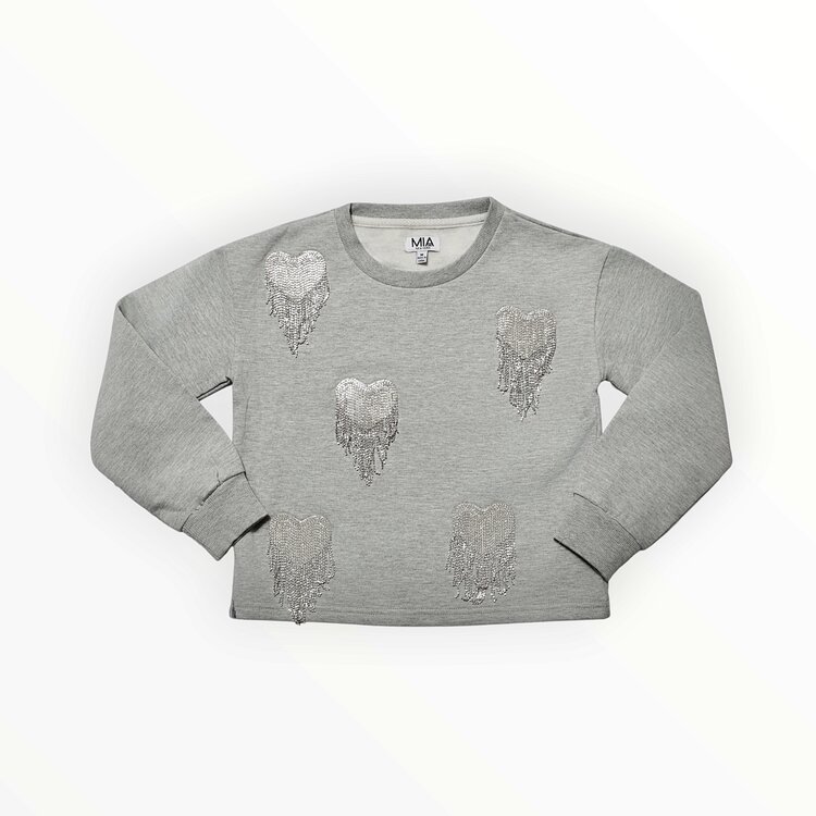 Mia New York Fringe Crystal Hearts Sweatshirt
