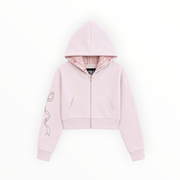 Katie J NYC Dylan Bow Crop Zip Hoodie