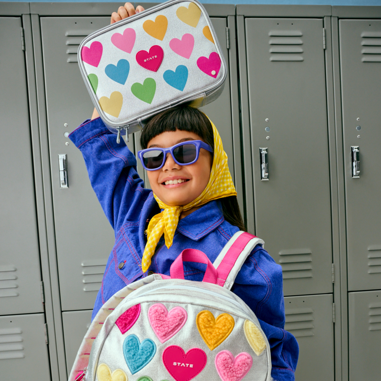 STATE Bags Metallic Fuzzy Hearts Rodgers Lunch Box