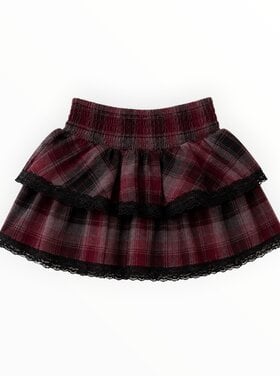 Flowers by Zoe Plaid Lace Trim Ruffle Skirt