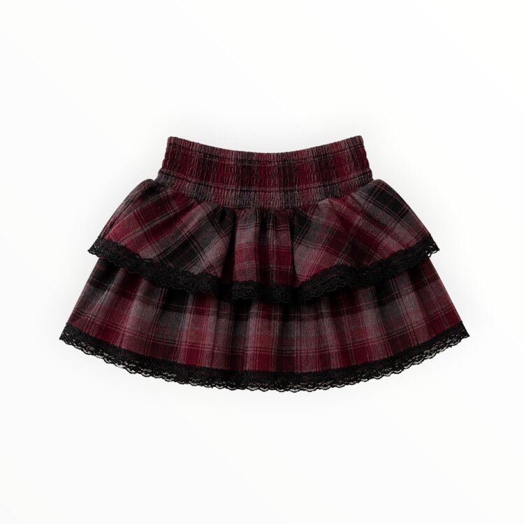 Flowers by Zoe Plaid Lace Trim Ruffle Skirt