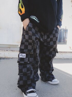 Little Trouble Checkered Baggy Jeans