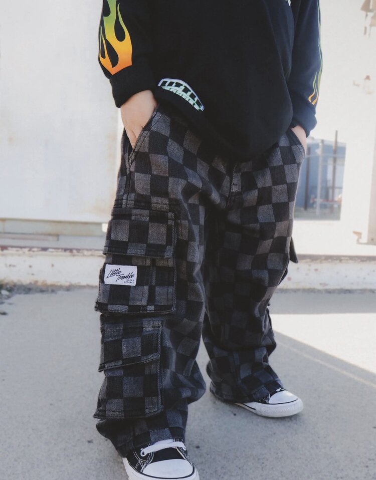 Little Trouble Checkered Baggy Jeans
