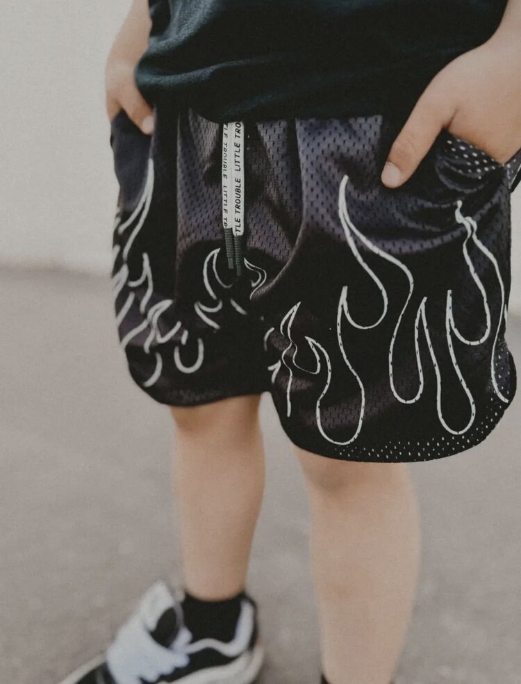 Little Trouble Heater Flame Mesh Shorts