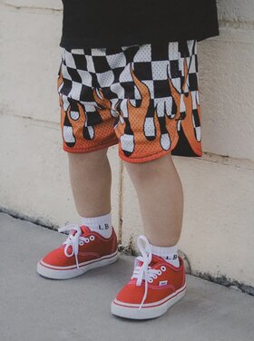 Little Trouble Checkered Heater Flame Mesh Shorts