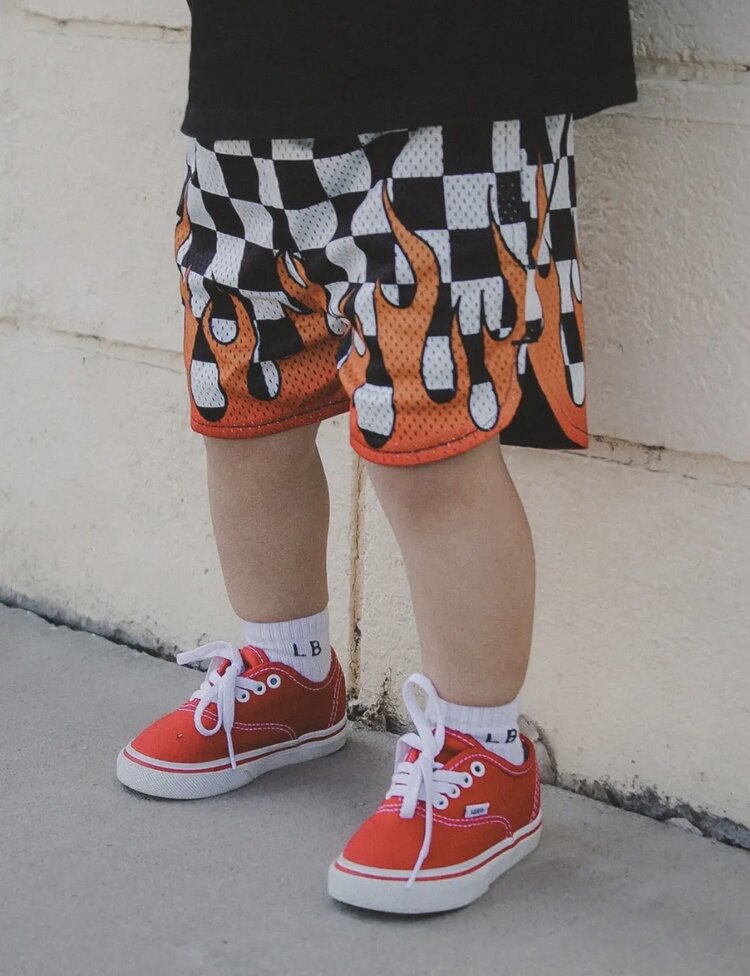Little Trouble Checkered Heater Flame Mesh Shorts