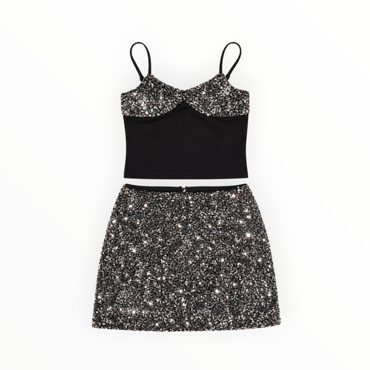 Flowers by Zoe Gunmetal Sequin Skirt Set