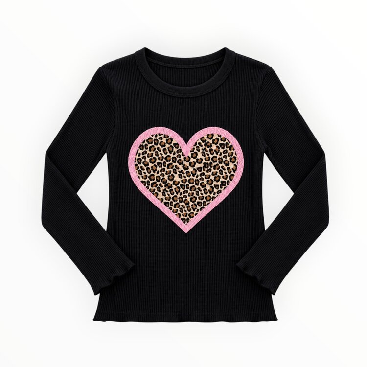 T2 Love Leopard Heart Thumbhole Thermal Top