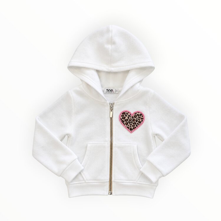 T2 Love Leopard Heart Reverse Fleece Zip Hoodie