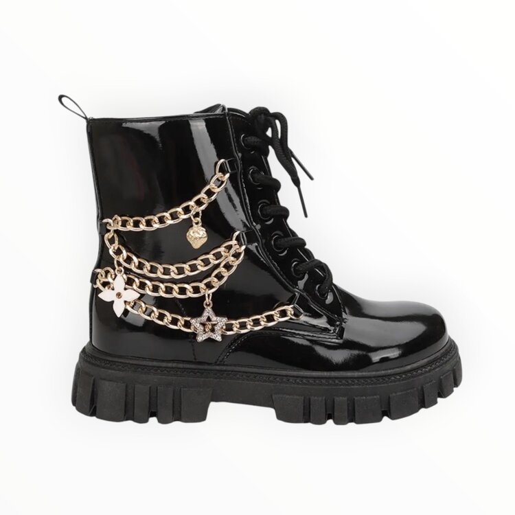 CALAKIDS XO Chains & Charms Patent Combat Boot