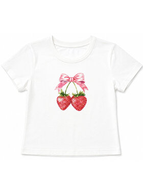 Katie J NYC Strawberry Bow Boxy Baby Tee