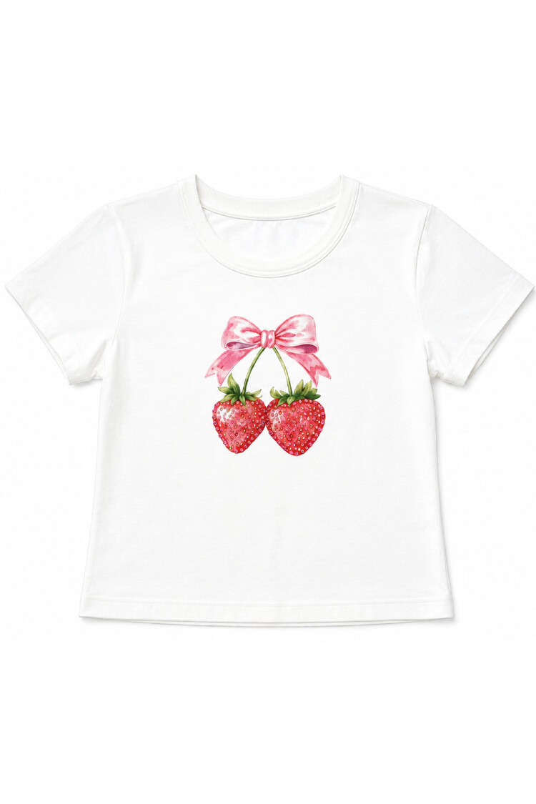 Katie J NYC Strawberry Bow Boxy Baby Tee