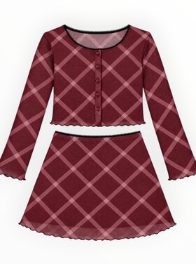 Cheryl Creations Kids Plaid Mesh Cardigan Skirt Set