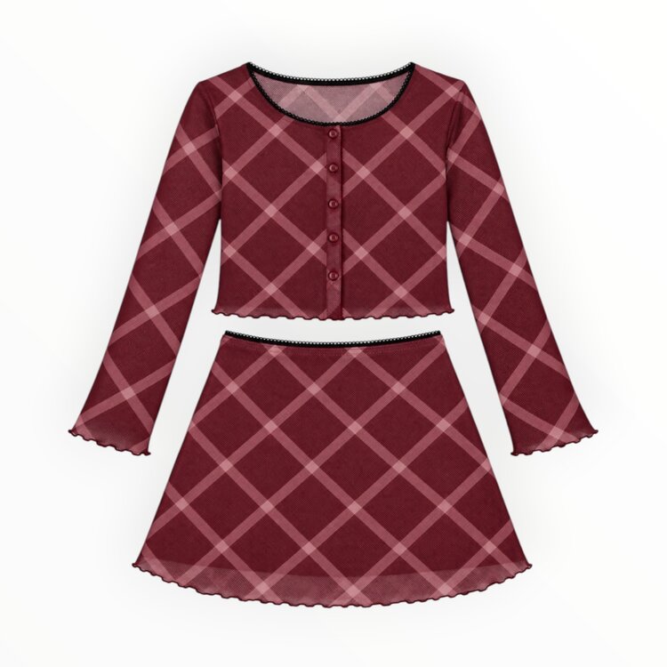 Cheryl Creations Kids Plaid Mesh Cardigan Skirt Set