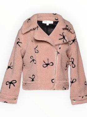Sara Sara Bow Embroidered Sherpa Jacket