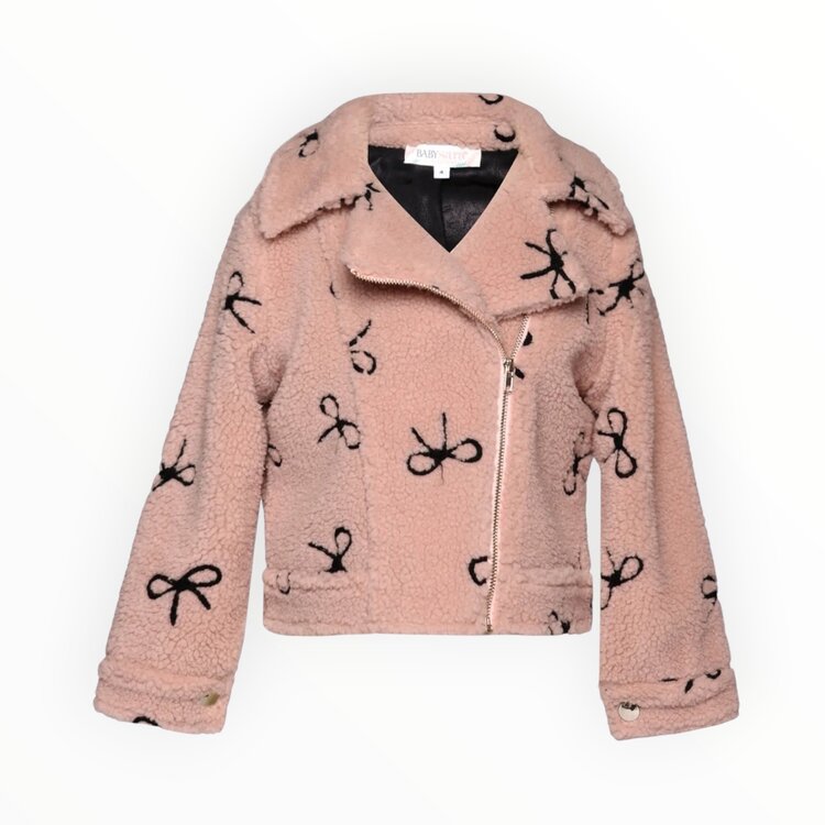 Sara Sara Bow Embroidered Sherpa Jacket