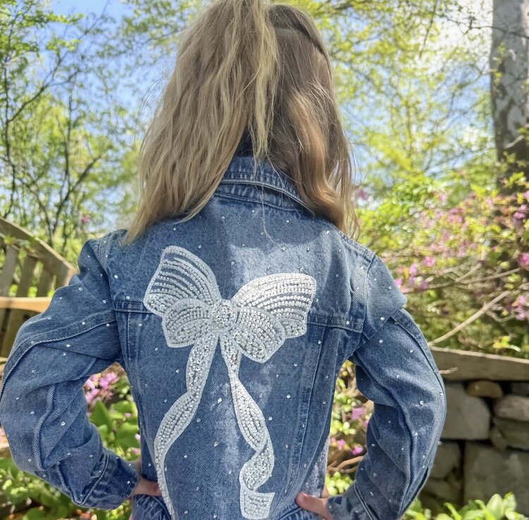 Ellie & Mila Rhinestone Bow Denim Jacket