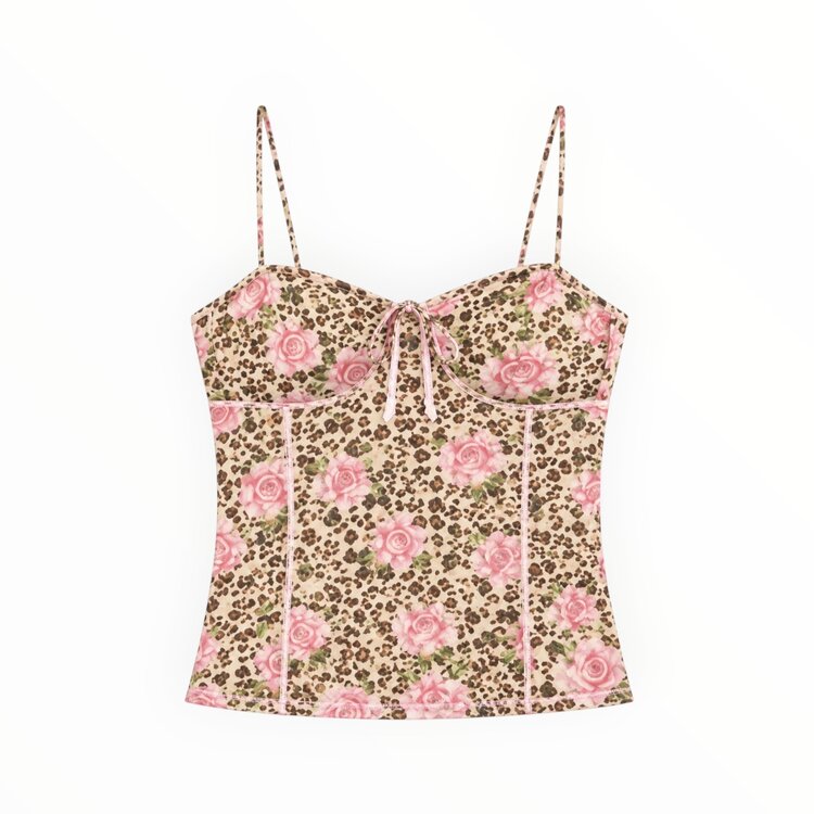 Katie J NYC Coco Leopard Blush Satin Bustier Top