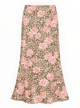 Katie J NYC Anastasia Leopard Blush Satin Maxi Skirt