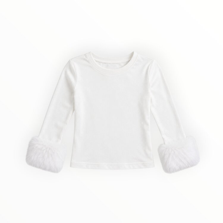 Three Wildflower Designs Faux Fur Cuff LS Top