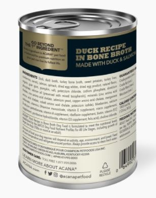 Champion Acana Duck Recipe in Bone Broth 12.8oz