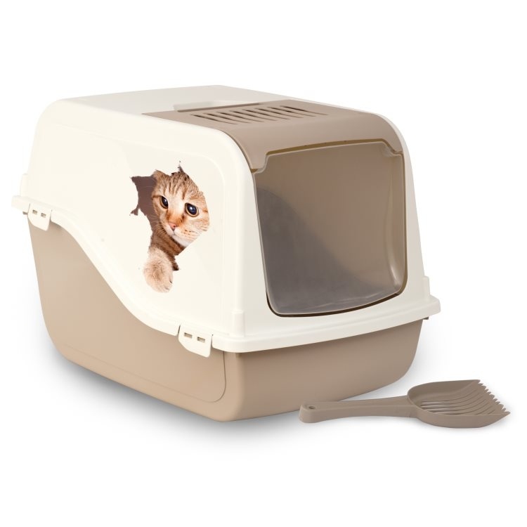 Bergamo Ariel Covered Litter Box w/ Scoop Moca Decal